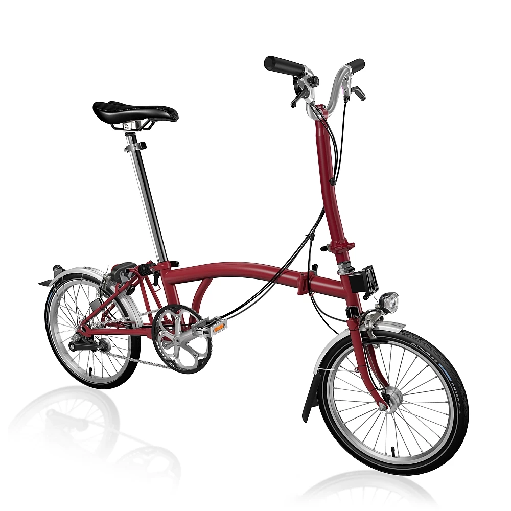 Brompton C Line Utility - 3-Speed - High Bar - Telescopic Seatpost - Dynamo - 16" Folding Bike - 2022 - House Red Matt 3 Brompton C Line Utility - 3-Speed - High Bar - Telescopic Seatpost - Dynamo - 16" Folding Bike - 2022 - House Red Matt