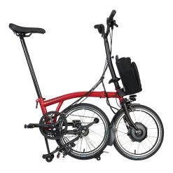 Brompton Electric C Line Explore - 6-Speed - High Bar - Extended Seatpost - 16" Electric Folding Bike - 2023 - House Red Matt -Cycle Parts Shop electric c line explore 6 speed high bar extended seatpost house red 3 1452400