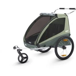Thule Coaster XT Bike Trailer For 1-2 Kids - Bicycle + Stroller Kit - Basil Green